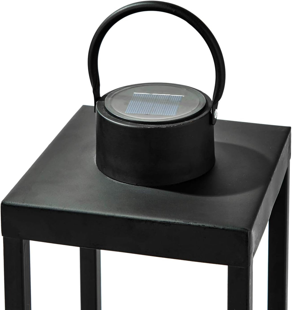 Large Outdoor Lantern with Solar Candle, 18 Inch Tall, Matte Black Metal Frame D2981