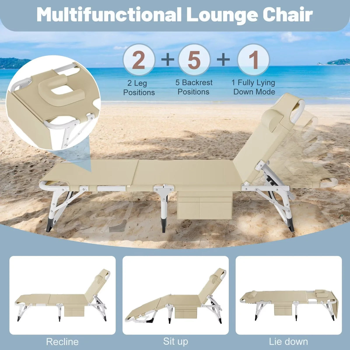 Portable Folding Lounge Chair with Pillow & Cushion F81465
