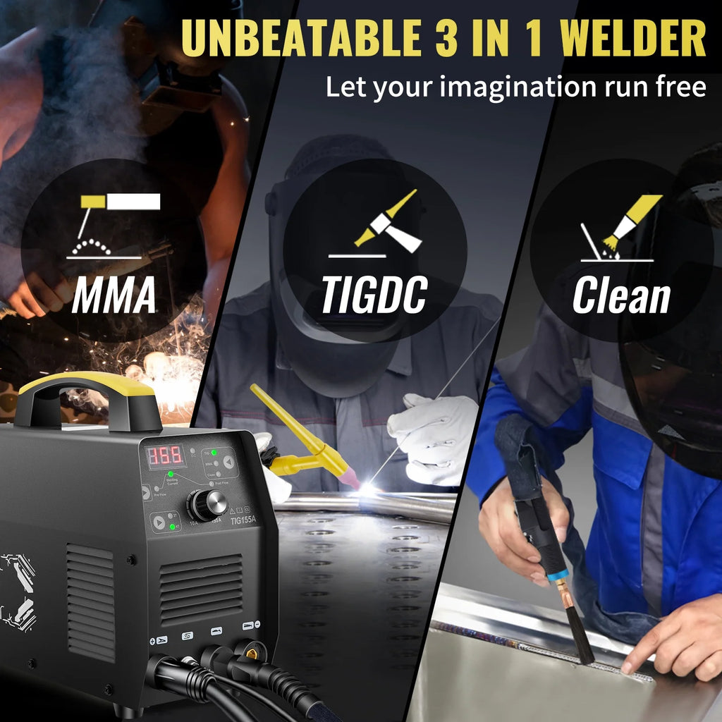 155Amp 3 in 1 TIG Welder, 110V High Frequency TIG/Stick/Clean Welding Machine Y59455