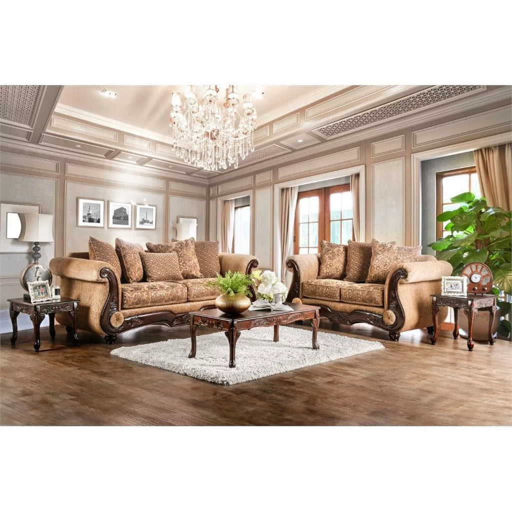 Traditional Chenille Sofa in Gold and Bronze Z620