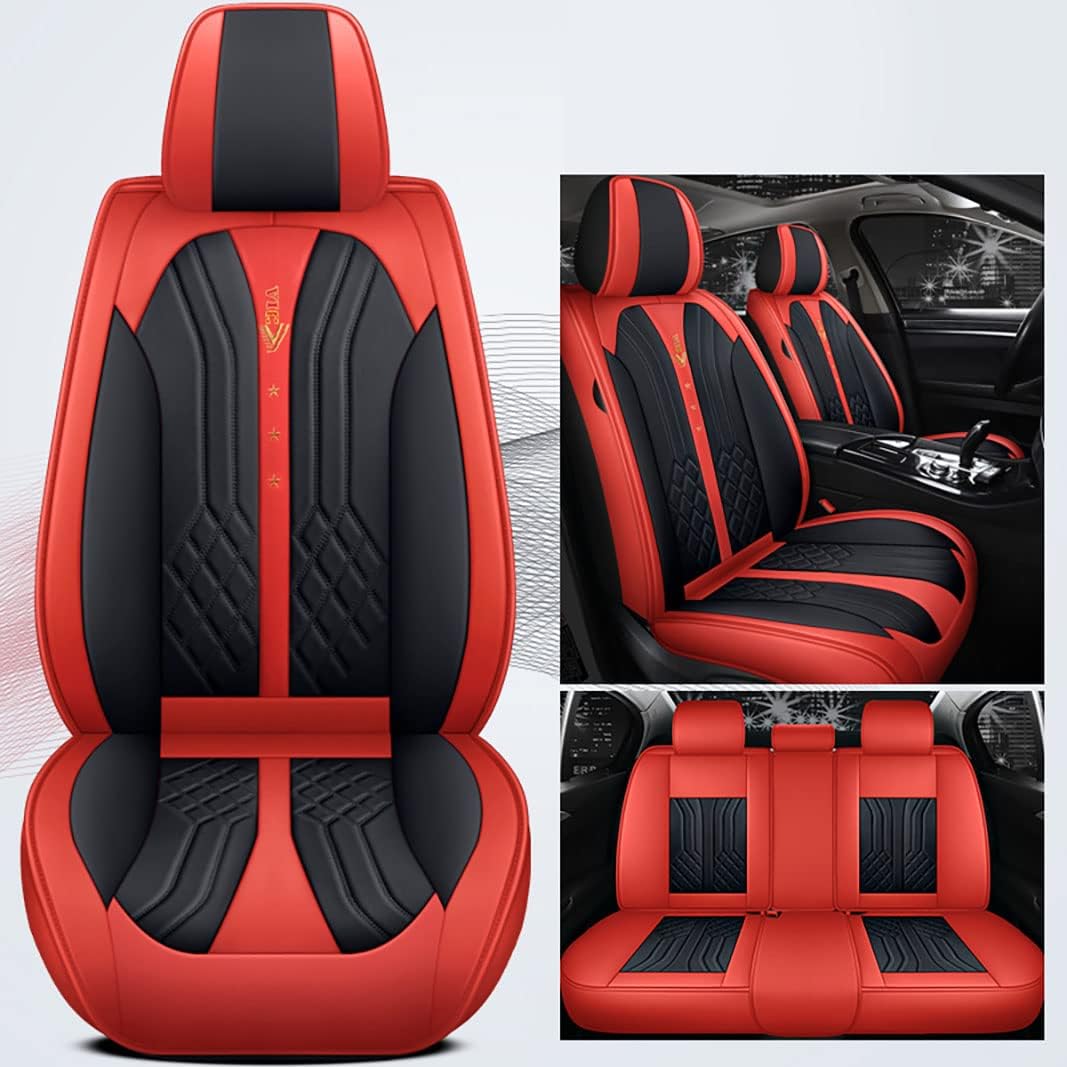 Black&Red 5 Seats Full Set Synthetic Leather Car Seat Cushion Protector V76883