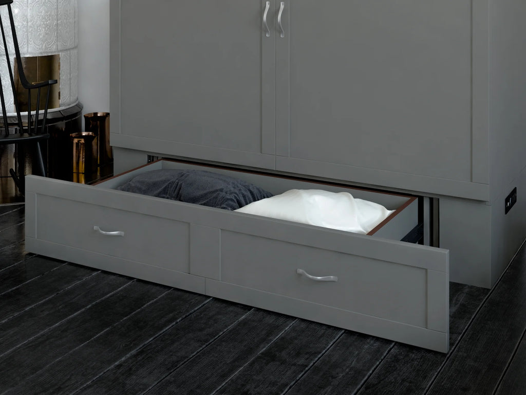 Queen Solid Wood Murphy Bed Chest with Mattress J6691