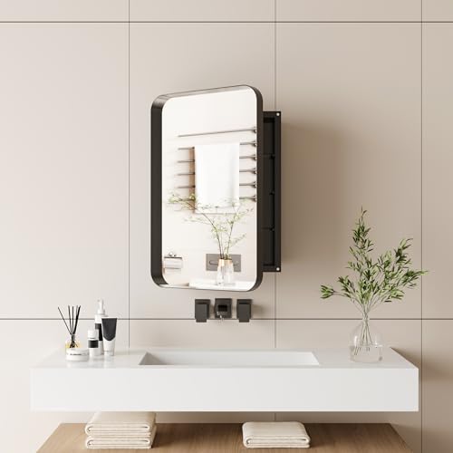 White Recessed Metal Framed Medicine Cabinet with Mirror and Adjustable Shelves X753
