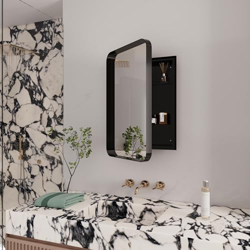 White Recessed Metal Framed Medicine Cabinet with Mirror and Adjustable Shelves X753