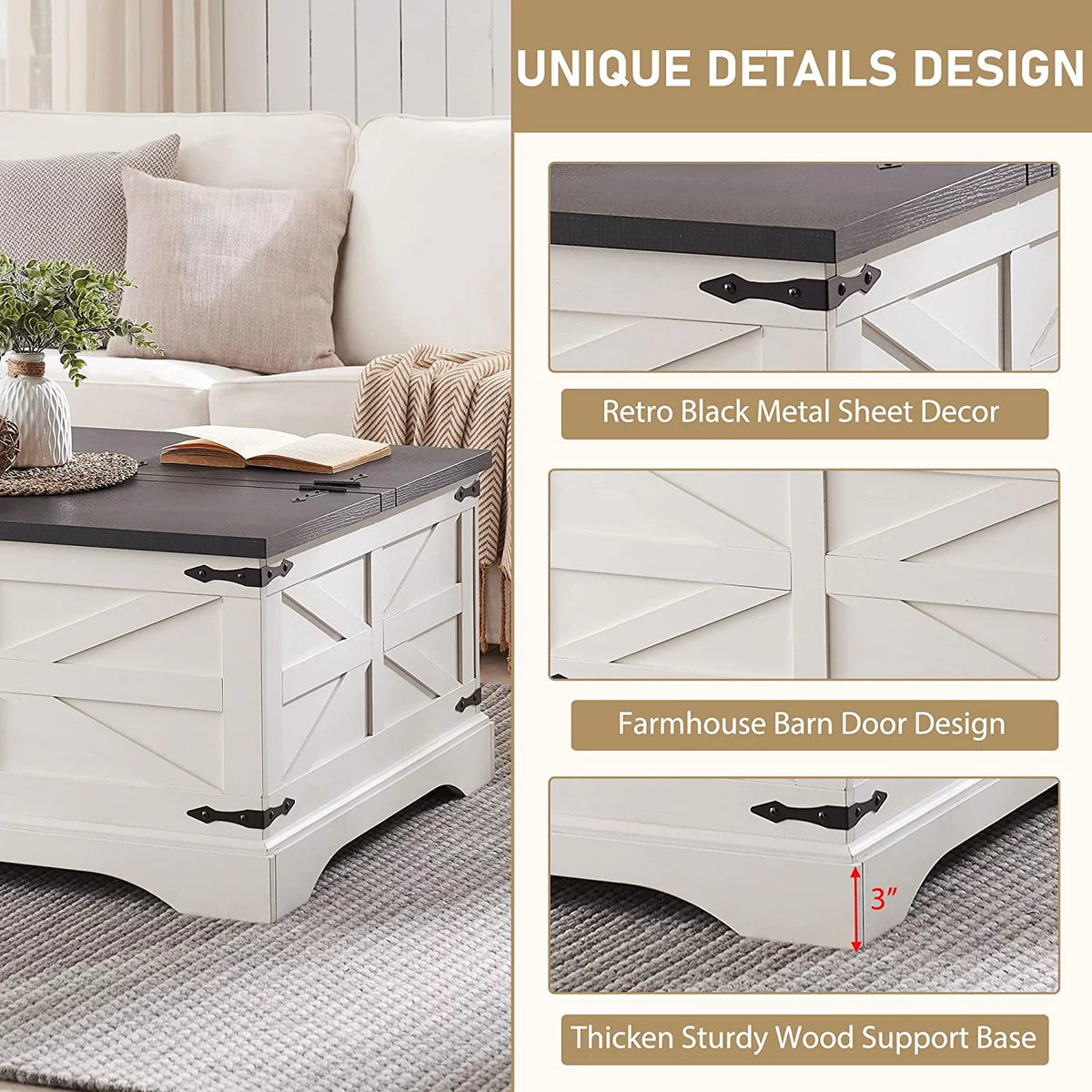 Square Wood Coffee Table with Hidden Storage Compartment U189131