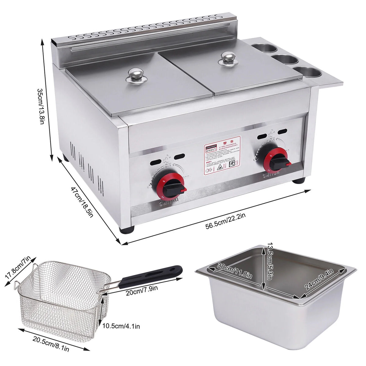 6L*2 Stainless Steel Commercial Countertop Gas Deep Fryer with 2 Basket H9268