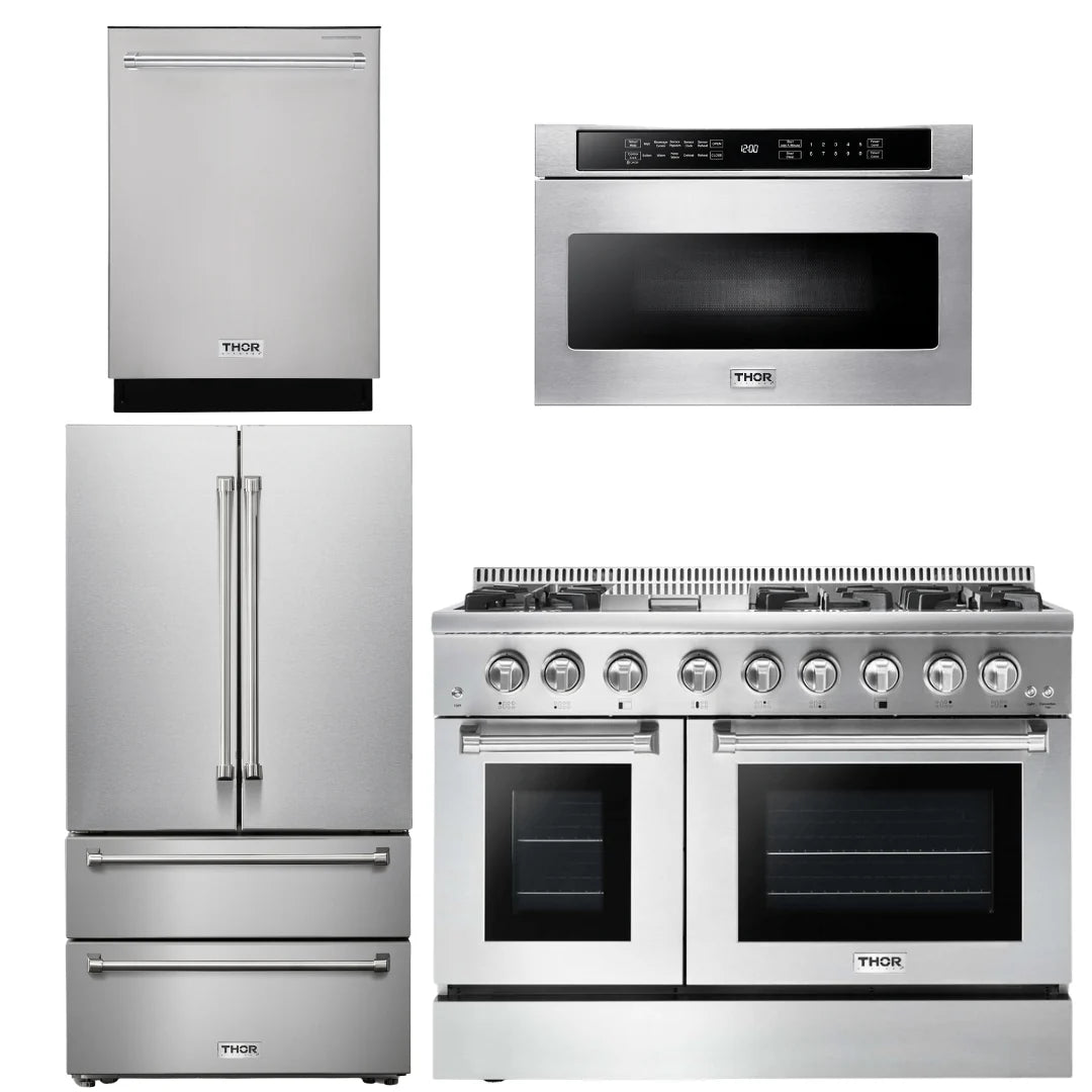 48 In. Gas Burner Electric Oven Range, Refrigerator, Dishwasher, Microwave Drawer R68159