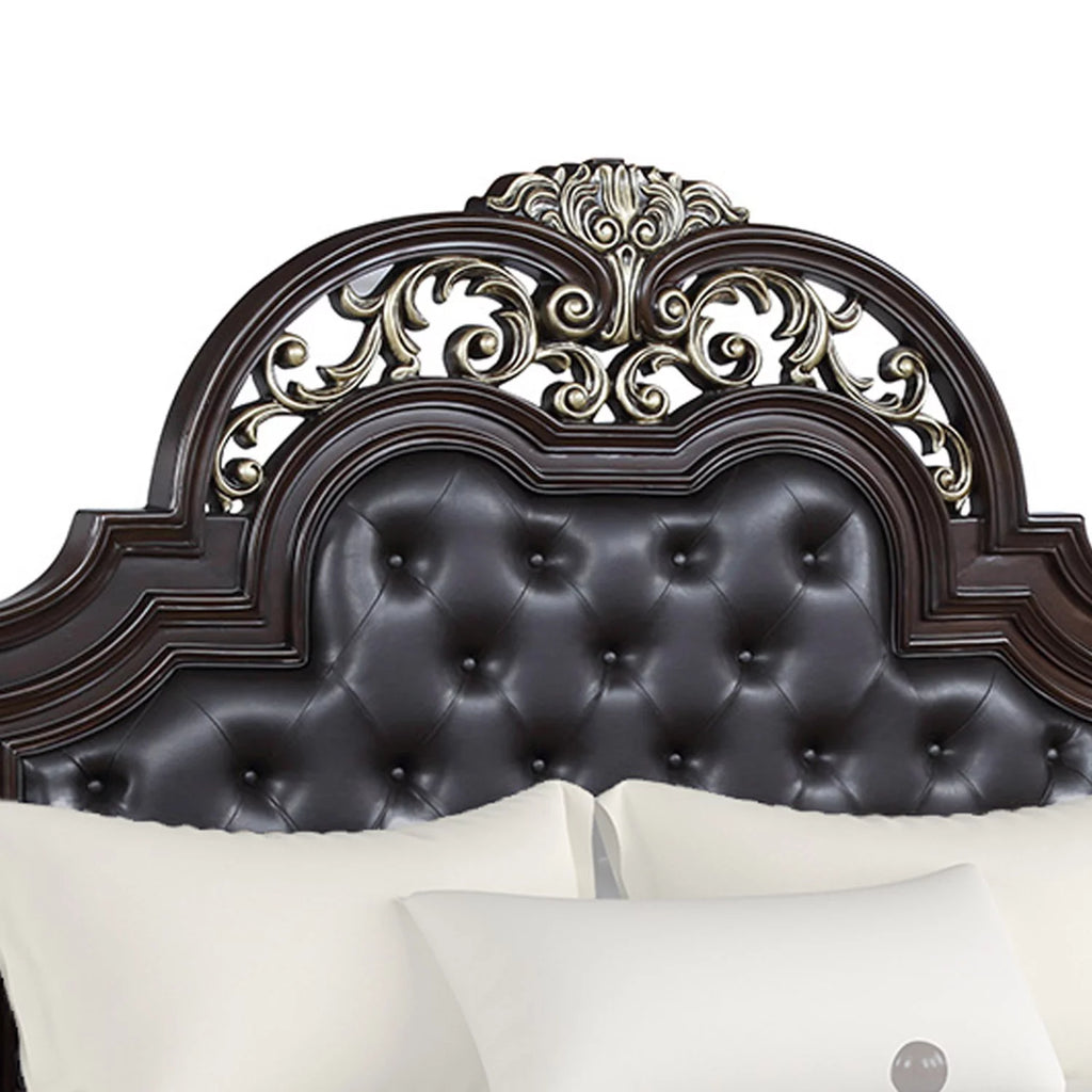 Brown Leatherette Wood Queen Headboard O741926