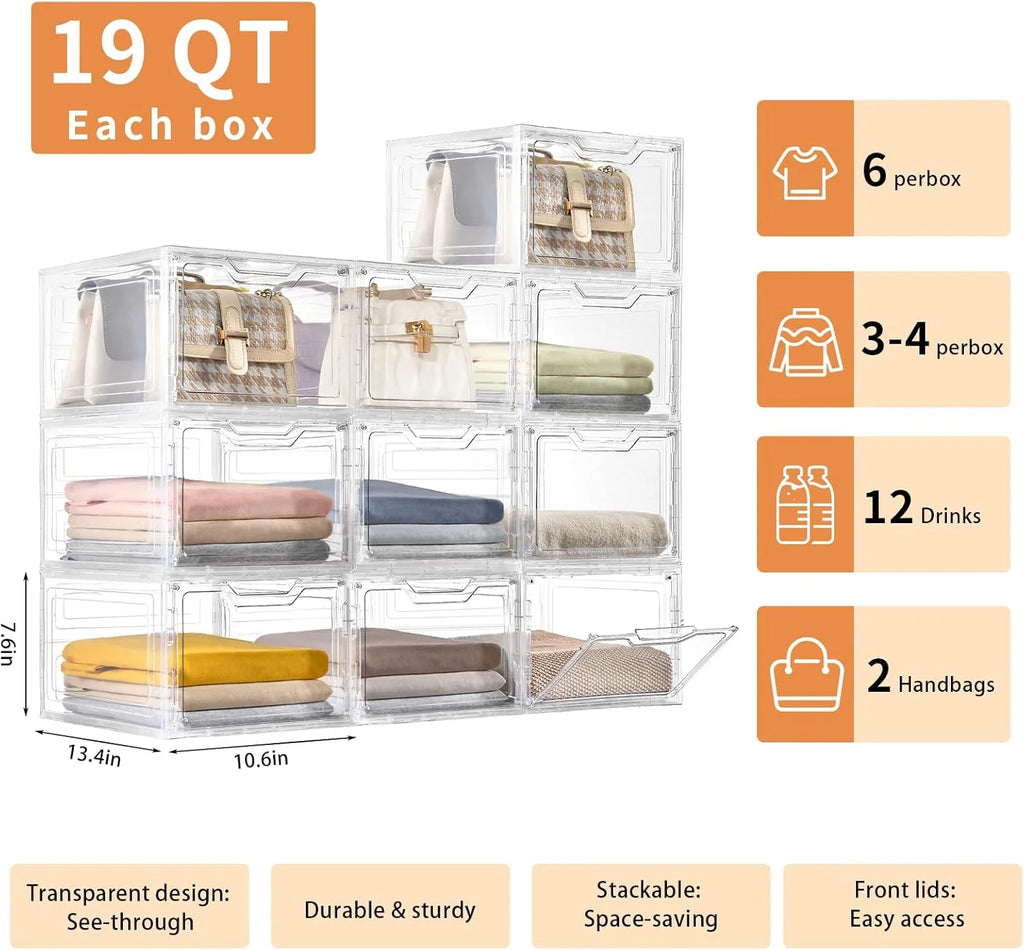 6 Pack Clear Stackable Plastic Storage Bins with Lids F1780
