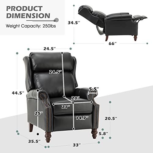 Turquoise Genuine Leather Push Back Recliner Chair with Solid Wood Legs S84833
