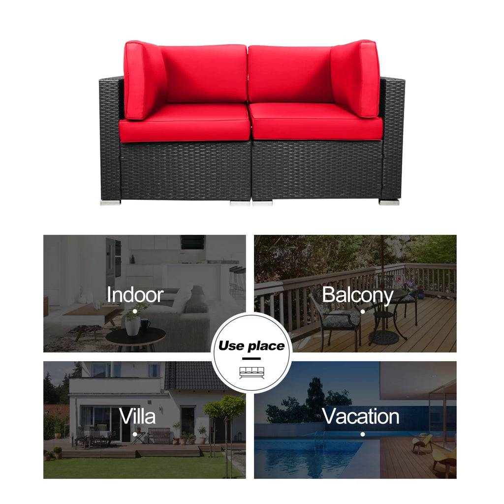Red 2-Piece Rattan Outdoor Sofa Set E949586