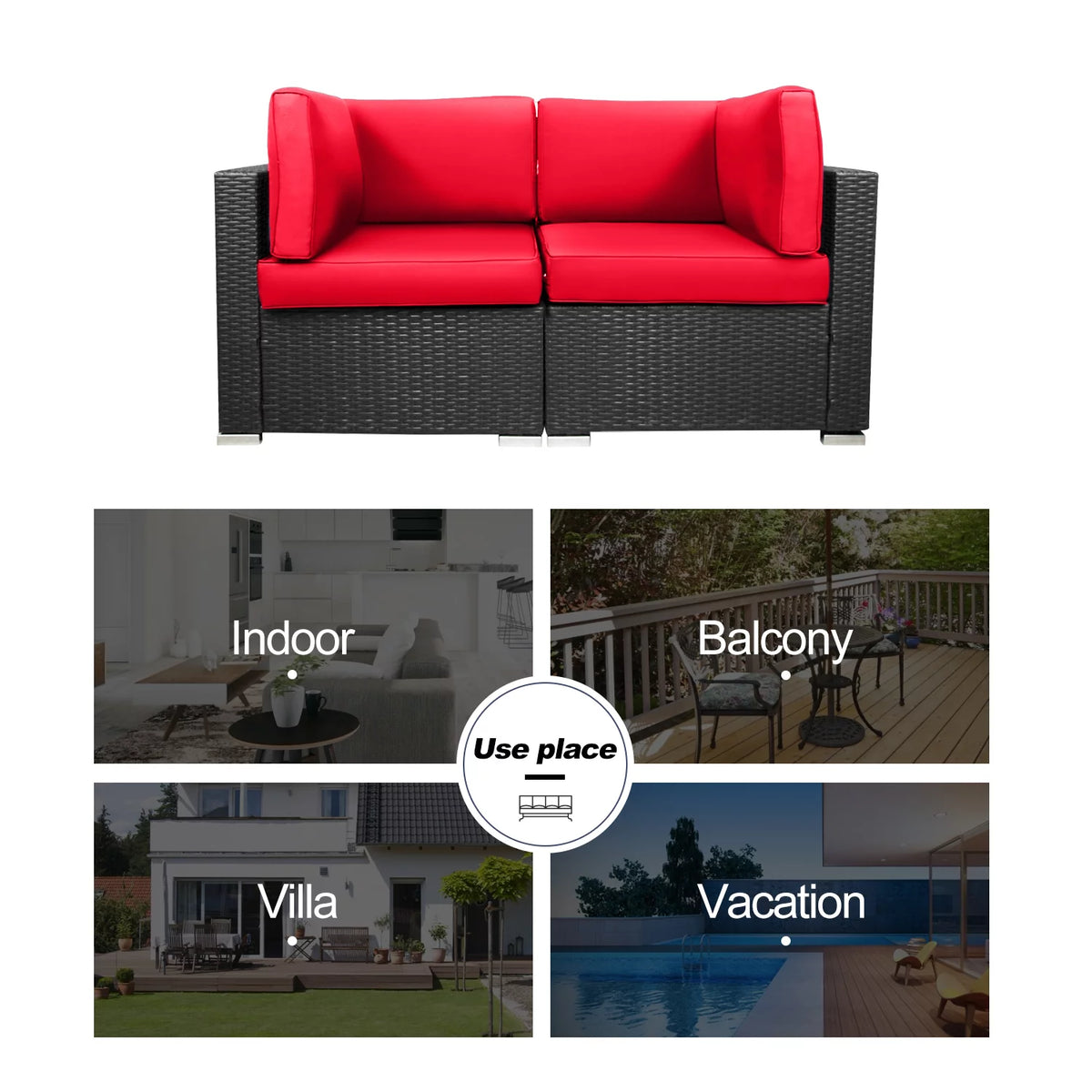 Red 2-Piece Rattan Outdoor Sofa Set E949586