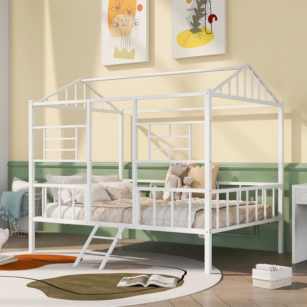 Full Size Metal House Bed Frame with Slatted Support O571530