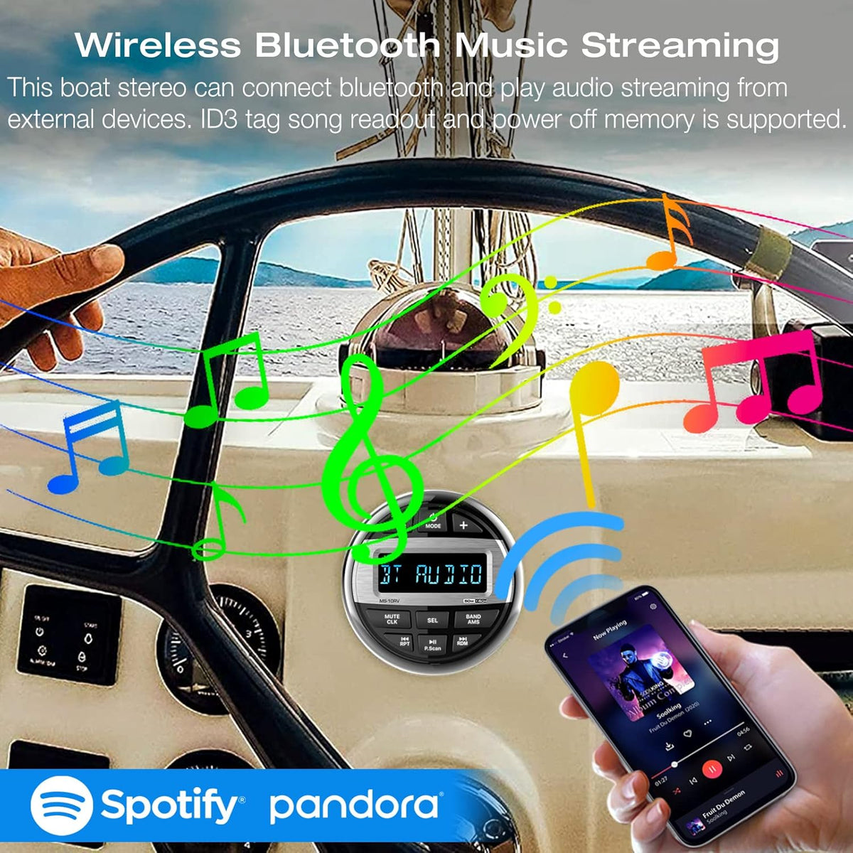 Waterproof Marine Grade Bluetooth Boat Stereo Receiver with FM AM Radio, USB, AUX-in, MP3, Subwoofer, Pre-Amp & EQ R206946