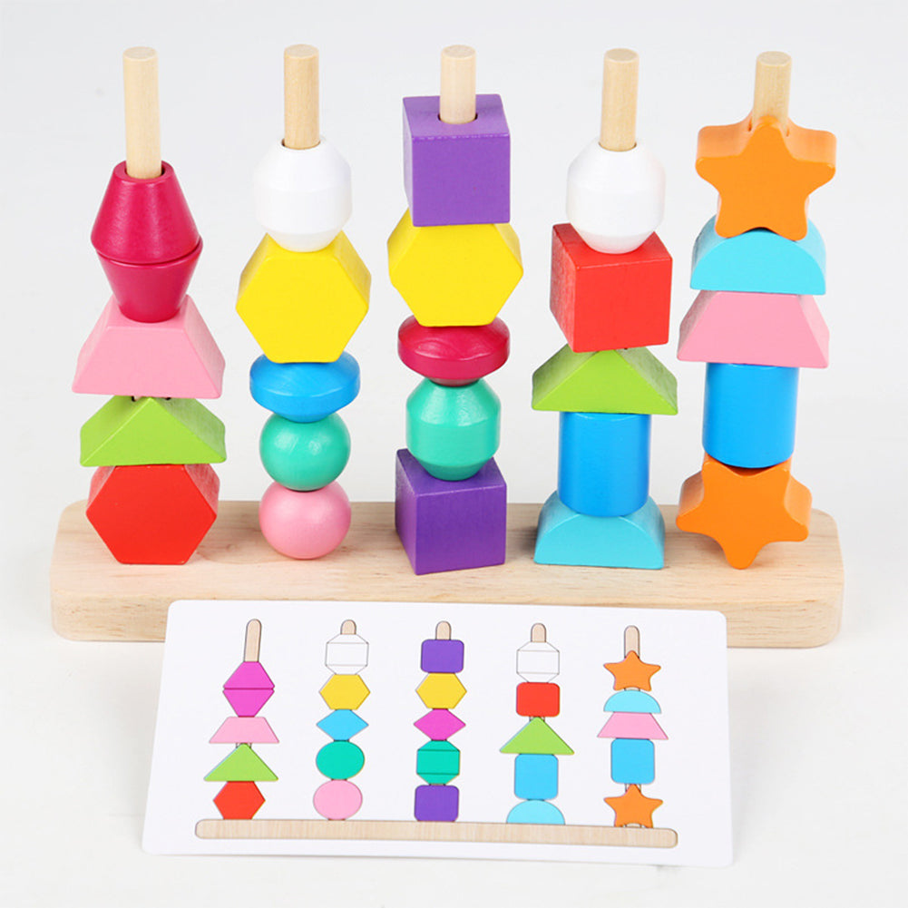 Wooden Stacking Blocks Lacing Beads Shape Matching Toy M3454