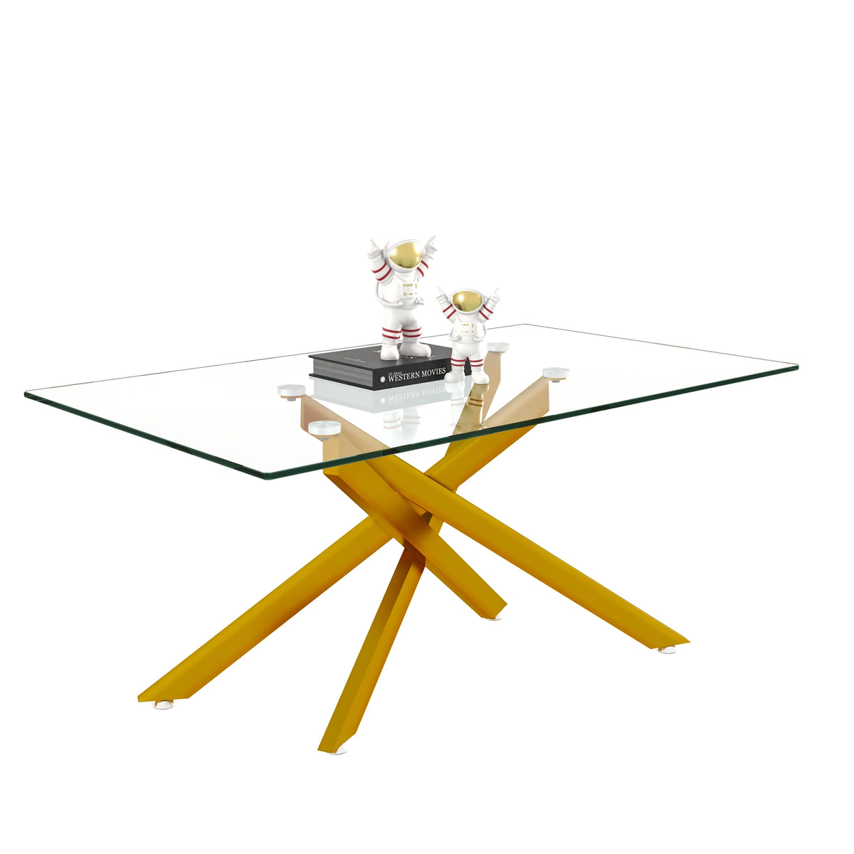 39.4" Rectangular Clear Tempered Glass Coffee Table with Golden Metal Legs R6141