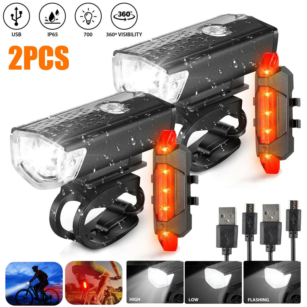 40 Sets USB Rechargeable Bike Light Set, LED Bicycle Headlight Front Rear Lamp Tail Light G7183