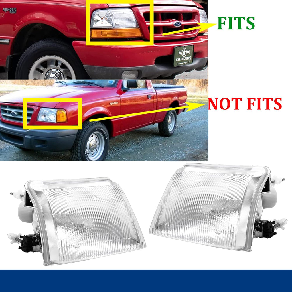 Headlight Assembly for 1998 1999 2000 Ford Ranger Pickup Truck Left Driver and Right Passenger Side without Bulbs Pack of 2 C6839