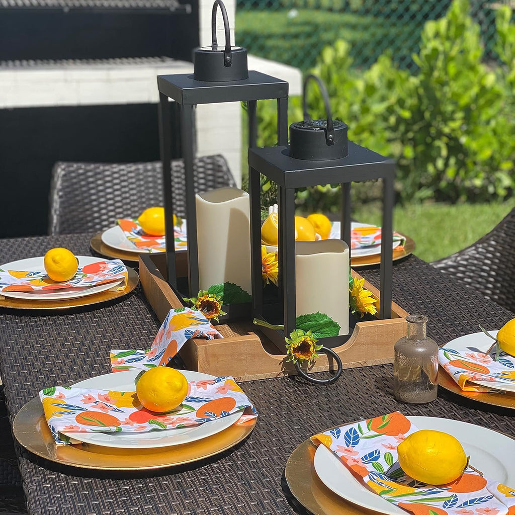 Large Outdoor Lantern with Solar Candle, 18 Inch Tall, Matte Black Metal Frame D2981