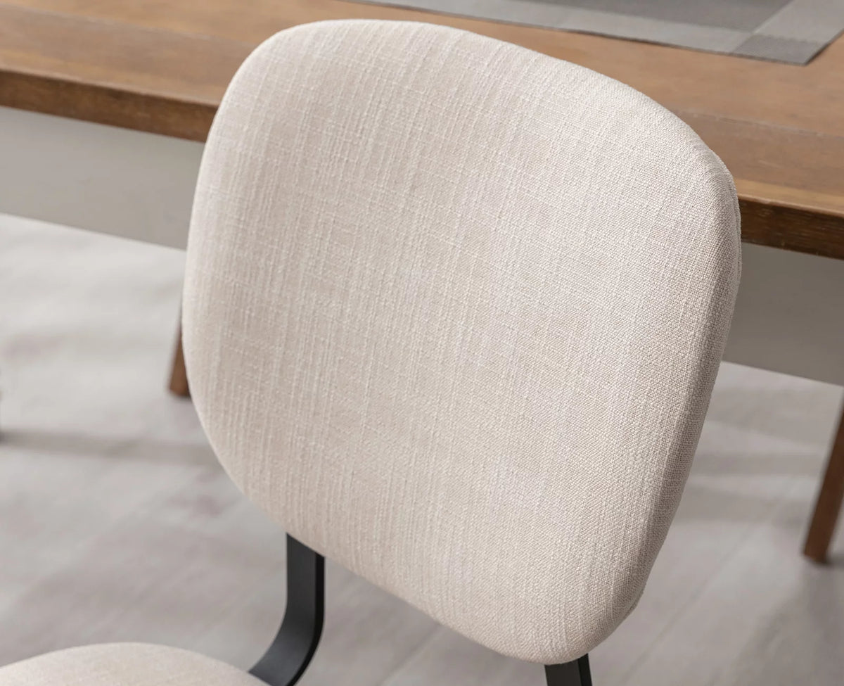 Cream Linen Upholstered Dining Chair Set of 2 with Wooden Legs R515425