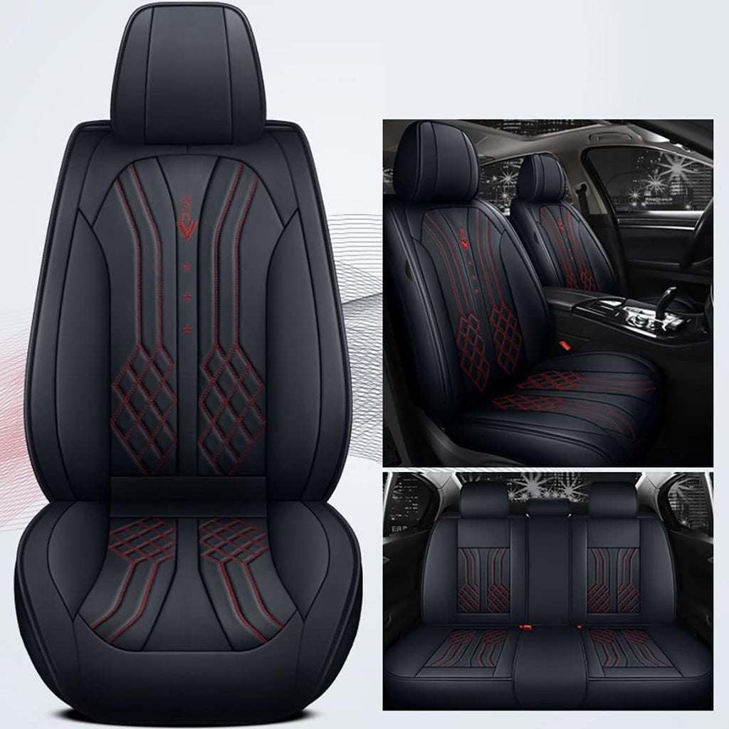 Black&Red 5 Seats Full Set Synthetic Leather Car Seat Cushion Protector V76883