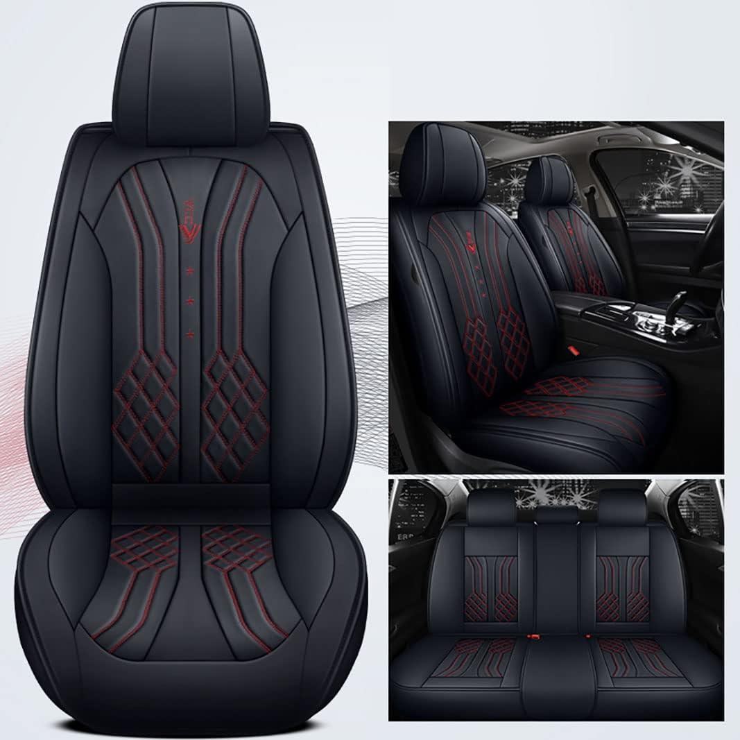 Black&Red 5 Seats Full Set Synthetic Leather Car Seat Cushion Protector V76883