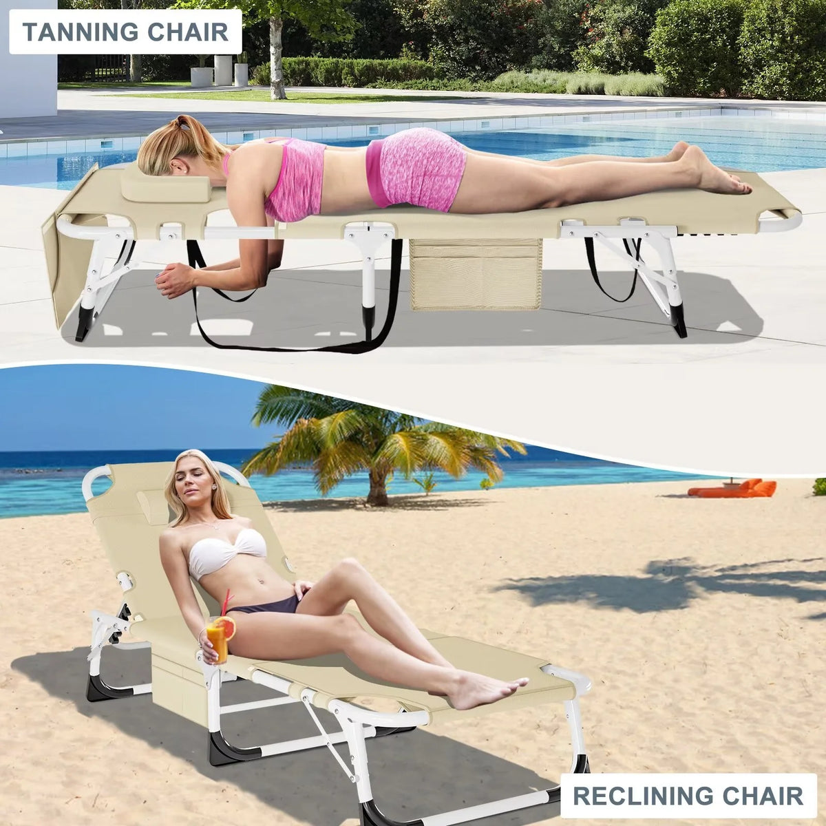 Portable Folding Lounge Chair with Pillow & Cushion F81465