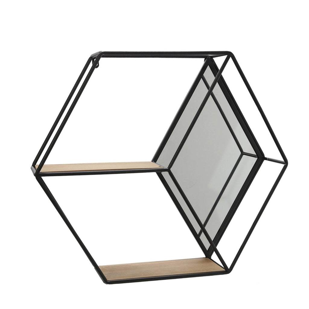 Hexagonal Metal Wall Shelf with 2 Display Cases A2372