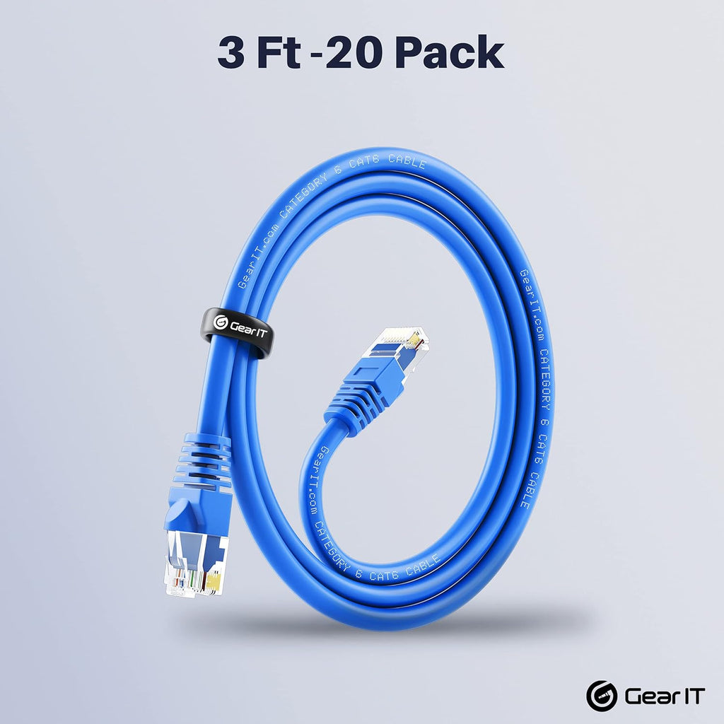Cat 6 Ethernet Cable 3 ft (20-Pack) Blue A624468
