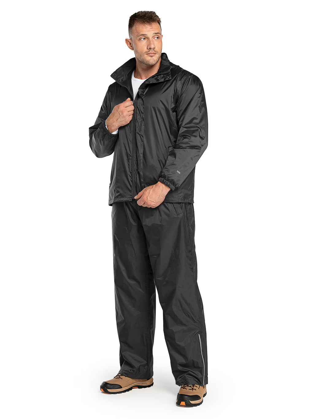 Black Large Waterproof Rain Suit with Hideaway Hood U354