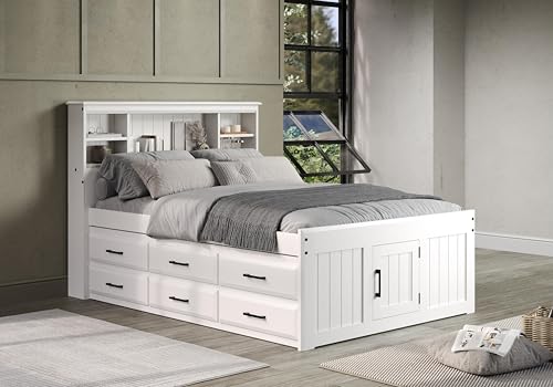 White Full Bookcase Bed with 6 Drawers F885