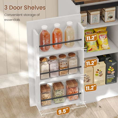 White Kitchen Pantry Cabinet with Drawer and Sliding Barn Doors I4220
