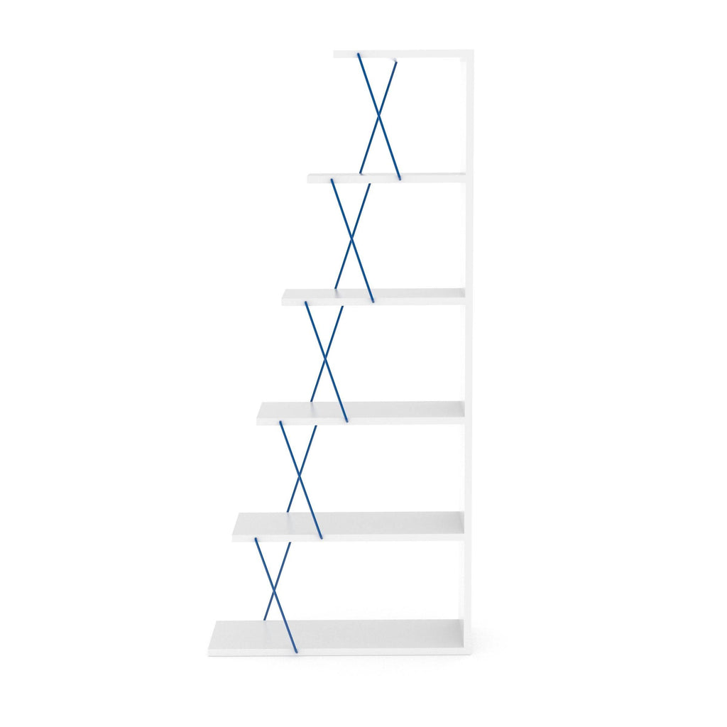 Chrome-White 5-Shelf Angled Bookcase B25354