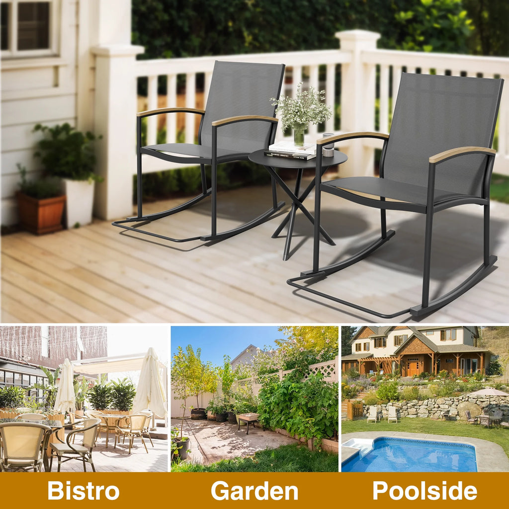 Light Gray 3 Pieces Patio Rocking Bistro Set L21485