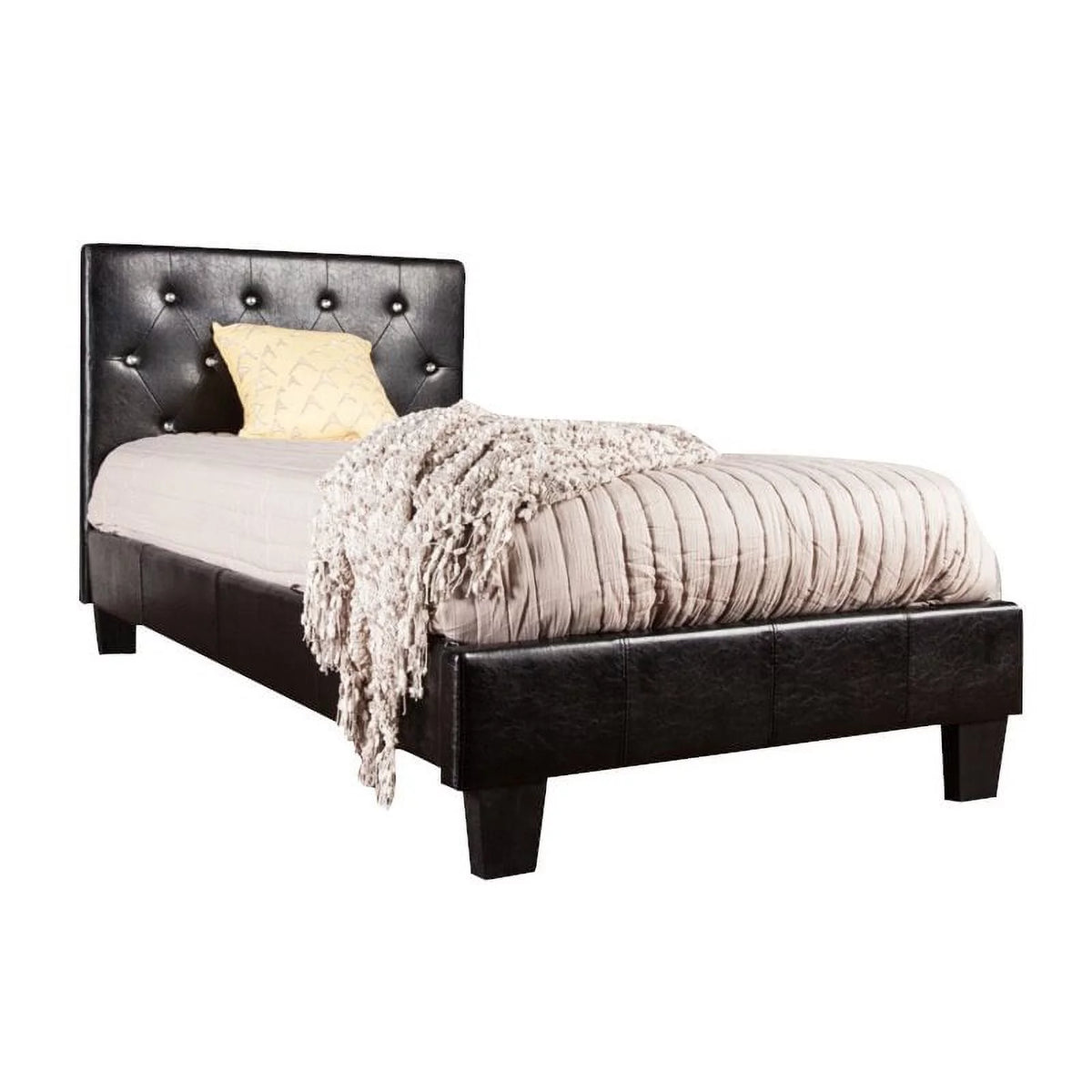 Black Faux Leather Queen Platform Bed U636494