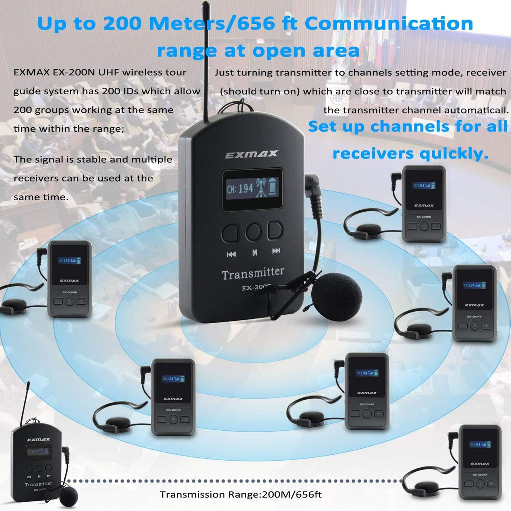 UHF Wireless Tour Guide Device 200 Channels 1 Transmitter & 3 Receivers U20648