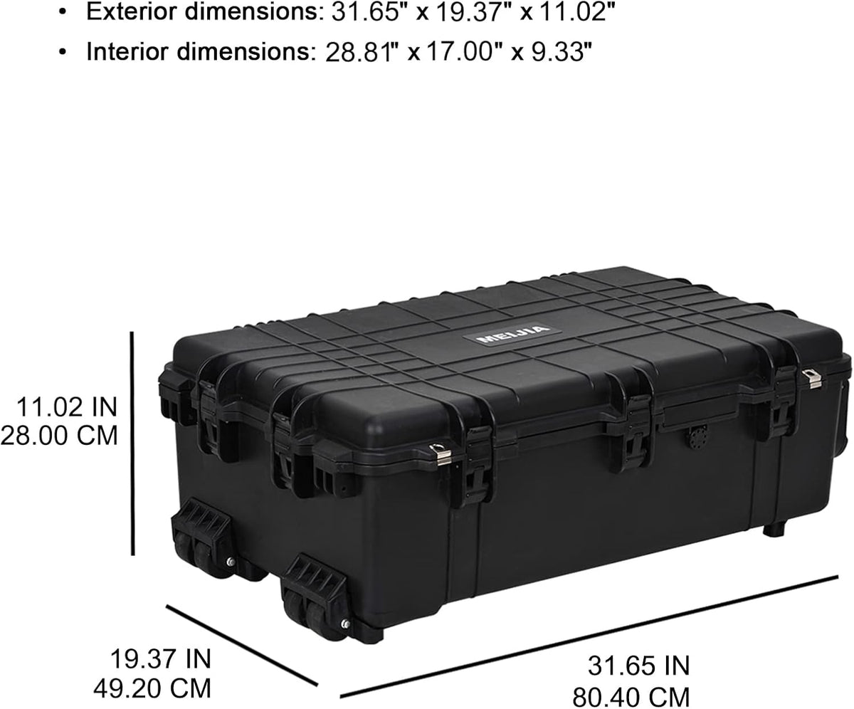 Portable Rolling Waterproof Hard Case with Wheels and Retractable Pull Handle, Black, 31.65inch x 19.37inch x 11.02inch N330