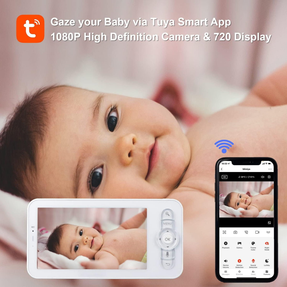 1080p WiFi Baby Monitor with App and Screen Z3040