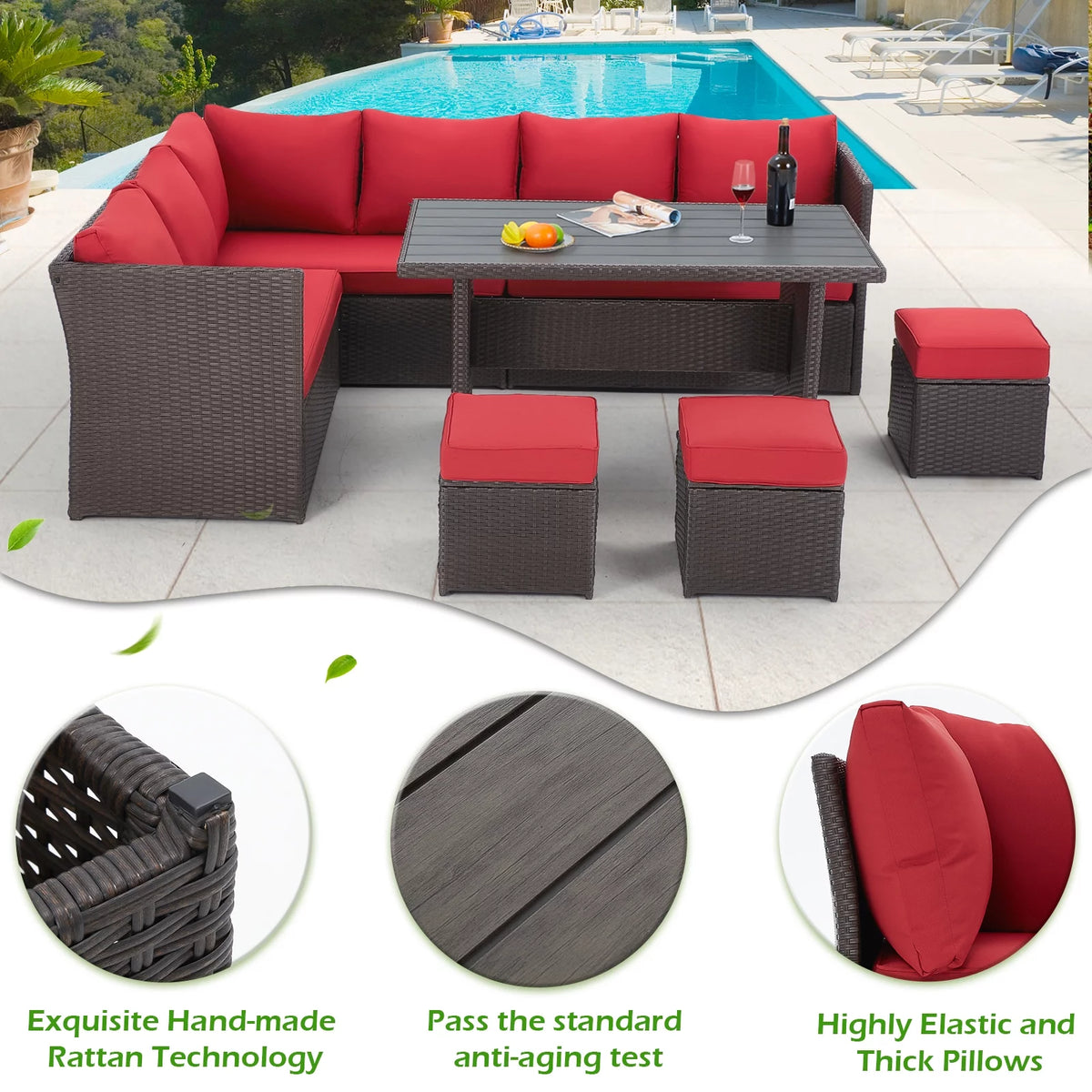 7 Piece Rattan Wicker Patio Conversation Set F368