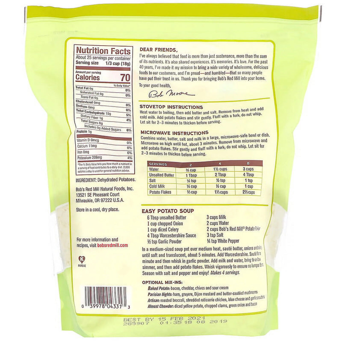Instant Mashed Potatoes, 16 oz Pack of 4 P96549