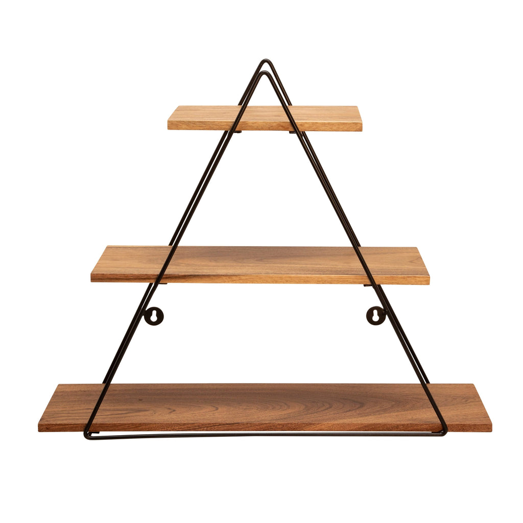 Brown Metal Wood Triangle Wall Shelf P139469