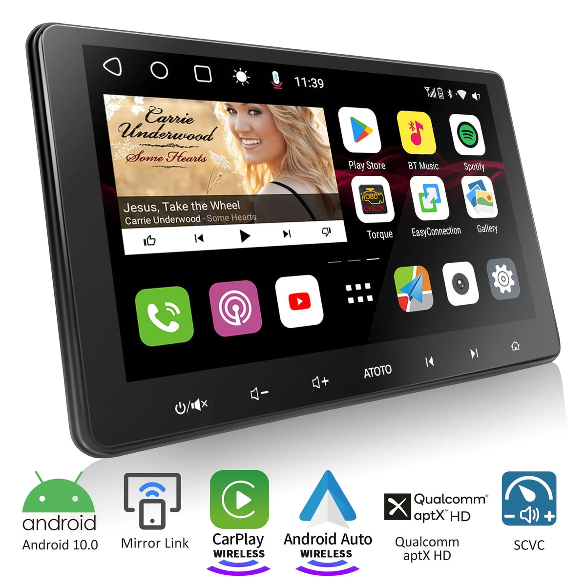 10.1 inch QLED Double Din Car Stereo with Wireless Apple Carplay & Wireless Android Auto B34392
