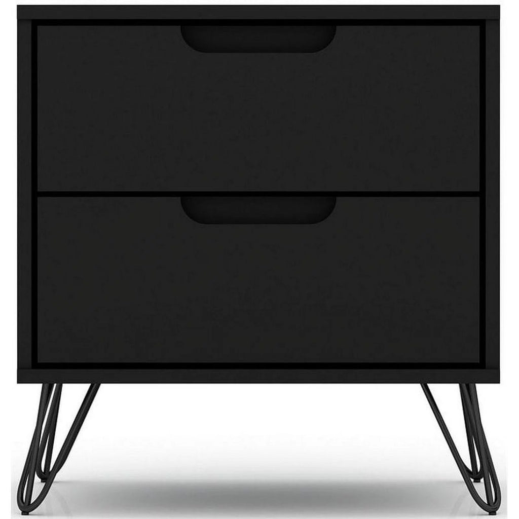 2-Drawer Black Engineered Wood Nightstand I4382