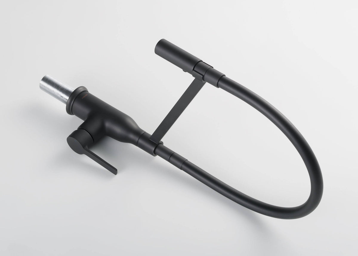 Matte Black Gooseneck Single Lever Kitchen Faucet with Spray Head R16359
