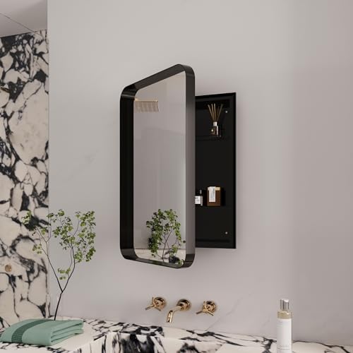 White Recessed Metal Framed Medicine Cabinet with Mirror and Adjustable Shelves X753