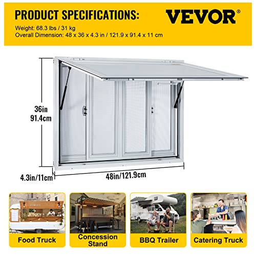 36 x 36 inch Aluminum Alloy Food Truck Service Window with 4 Horizontal Sliding Screen Windows S981