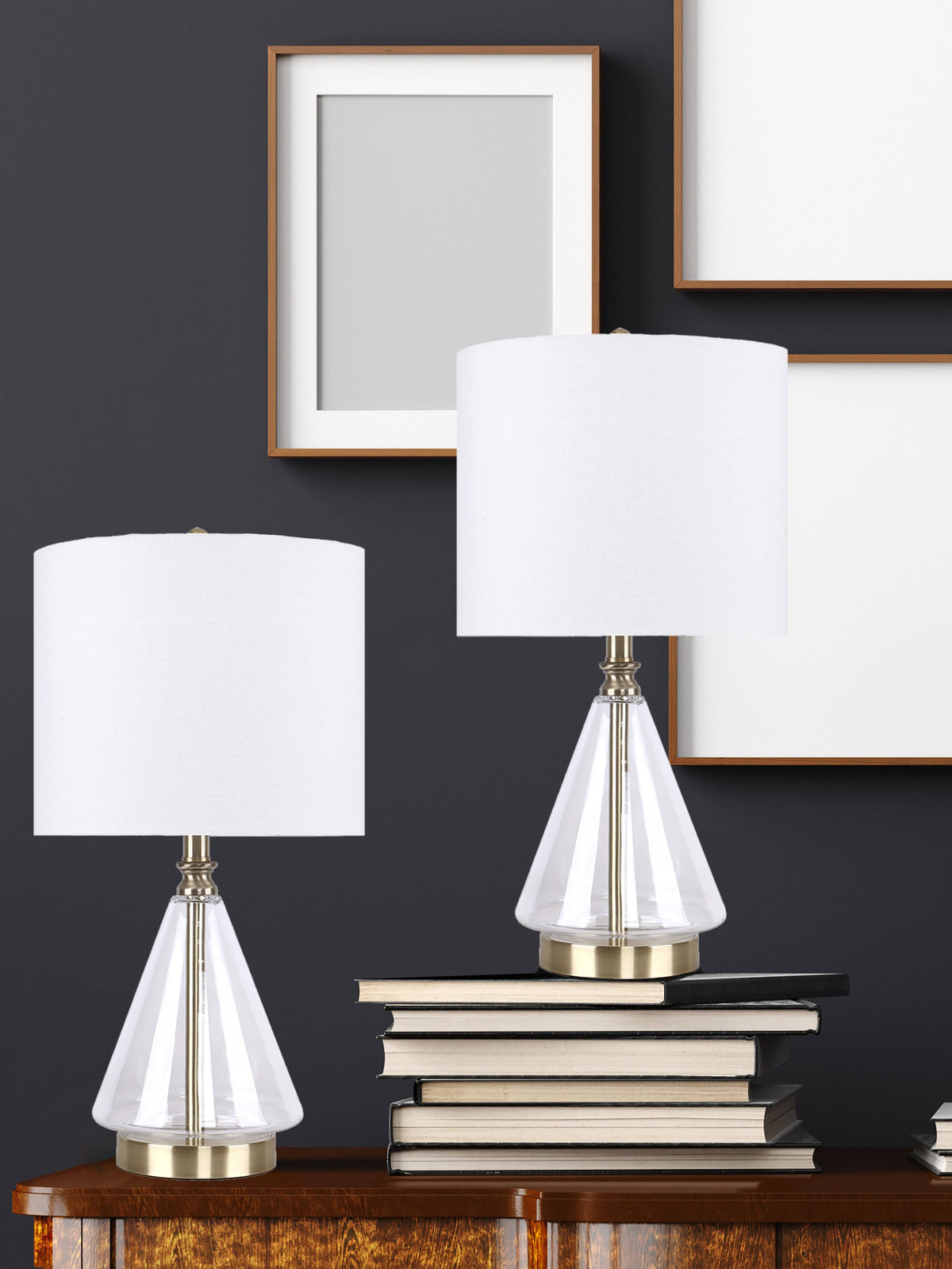 Set of 2 Glass Accent Lamps with Brass Accents G96689