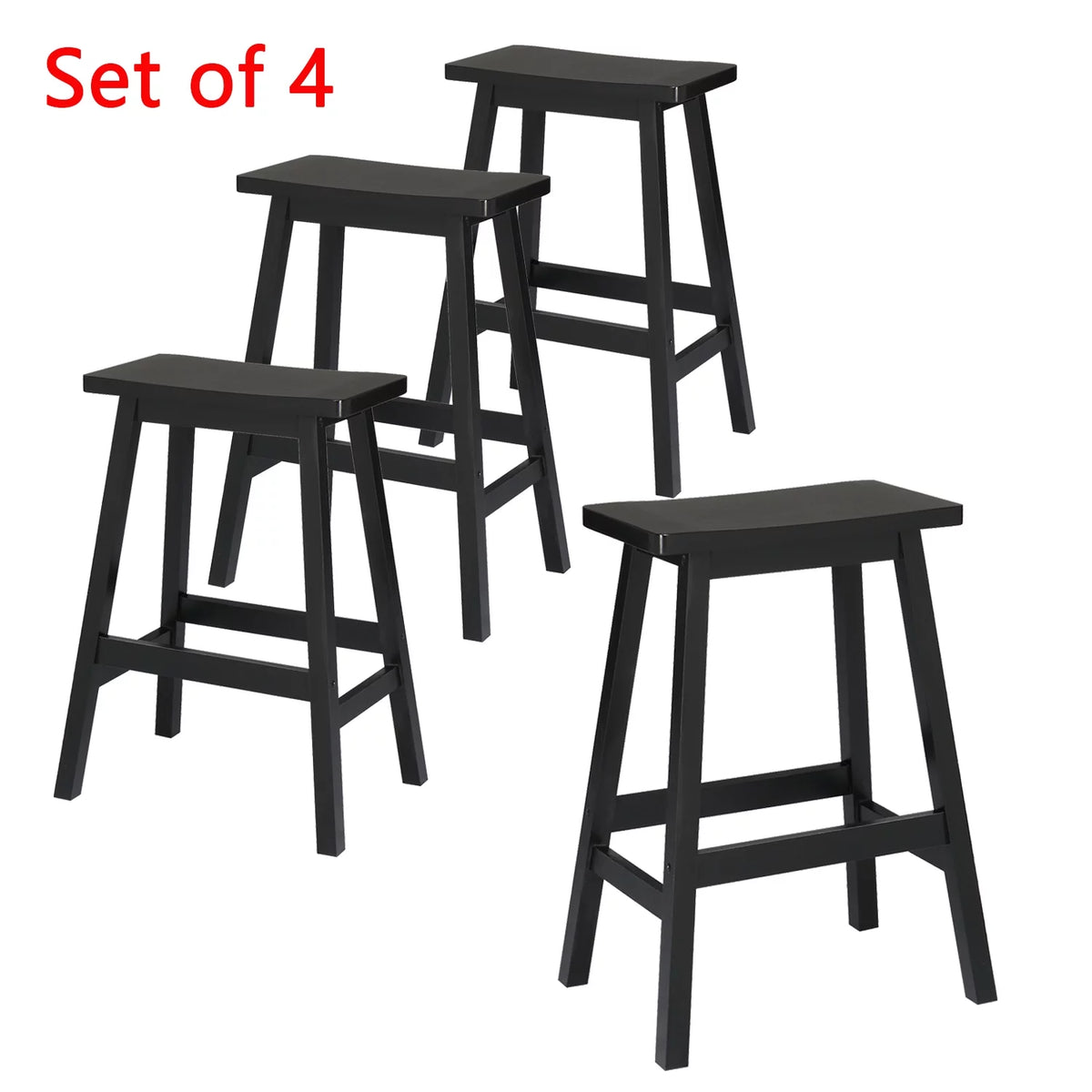 Set of 4 Black Wooden Saddle Seat Bar Stools Q66783