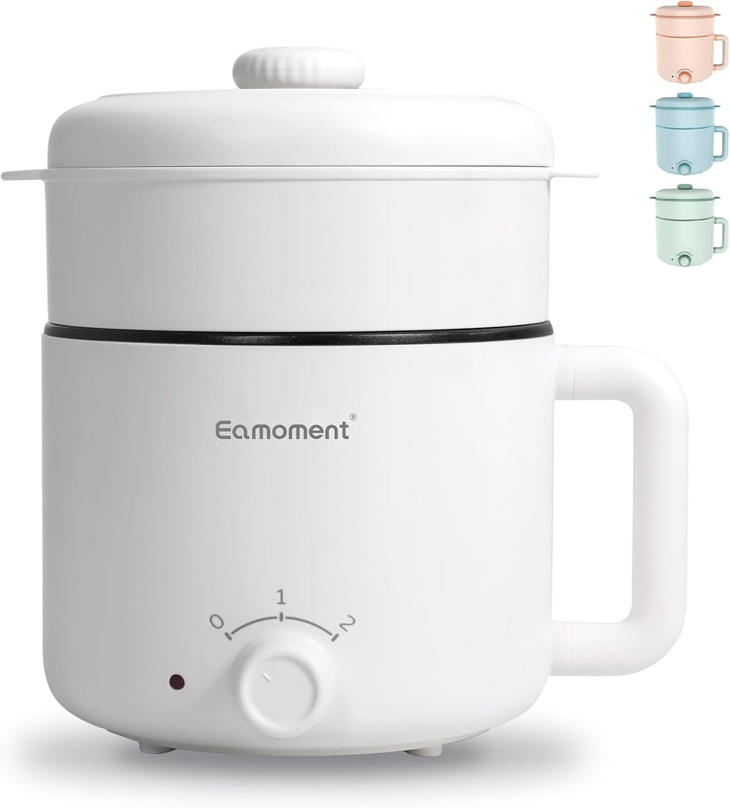 White Electric Mini Ramen Cooker 1.2L Nonstick 300W/600W T405