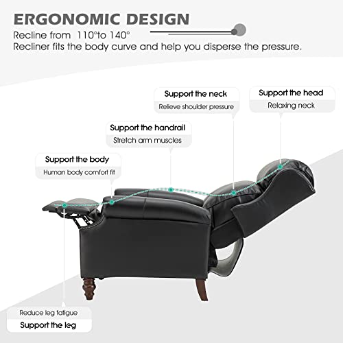 Turquoise Genuine Leather Push Back Recliner Chair with Solid Wood Legs S84833